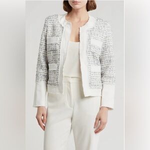 Nanette Lepore Gray/White/ Light Pink Tweed Blazer Sz M